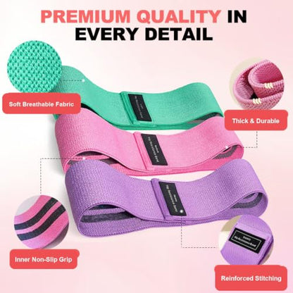 2-in-1 Fabric Resistance Bands Set with Stretching Strap