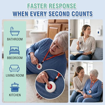 Daytech Wireless Wrist Pager Caregiver Call Button in Home System Watch Alarm Nurse Personal Help Alert for Patients Elderly 1 Watch Call Button 2 plugin Receiver - size: 1 watch+2 receivers