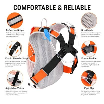 Hydration Backpack with 2L Bladder Water Pack for Hiking Cycling Running - color: orange