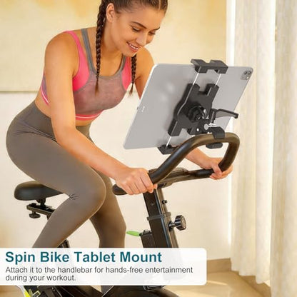 iPad Holder,Tablet Mount Stand Exercise Bike Handlebar Mount for Spin Bike,Treadmill/Elliptical/Peloton/Stroller/Gym Trainer/Boat Helm, Compatible with 4.7~12.9" iPad/Nexus/LG G/e-Reader/iPhone