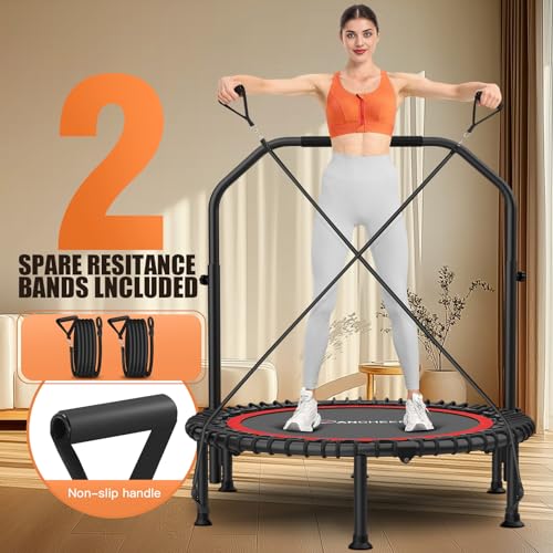 ANCHEER 40"/48" Foldable Mini Trampoline with Adjustable Handle for Adults - color: Deep Red, size: 40 inch