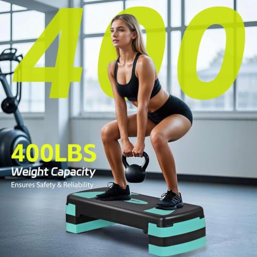 ZENY 31’’ Aerobic Step Platform, Workout Stepper with 4 Stable Risers - color: turquoise