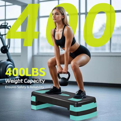 ZENY 31’’ Aerobic Step Platform, Workout Stepper with 4 Stable Risers - color: turquoise
