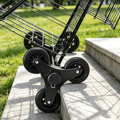 Kiffler Stair Climber Grocery Cart w/Waterproof Liner & Tri-Wheels - color: Black+blue Bag