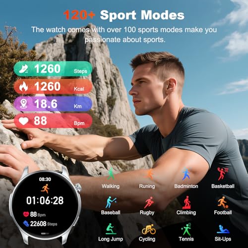 Smart Watch for Men Women Fitness: Make Answer Call Running Digital Mens Watches Waterproof Smartwatch Android Phone iPhone Samsung Compatible Heart Rate Sleep Monitor - color: Silver