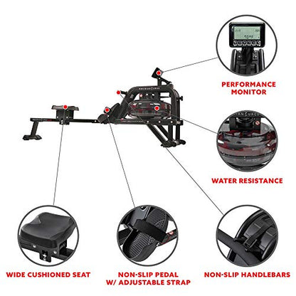 Sunny Health & Fitness Premium Water Rower w/Intensive Dynamic Real-Time Resistance, 300 LB Capacity Flip-able Rowing Machine for Home Training, Optional Free SunnyFit App Connection - color: Matte Black