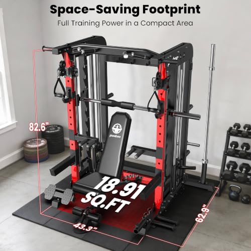 pooboo Power Cage Smith Machine with 2000LB Squat Rack Cable System