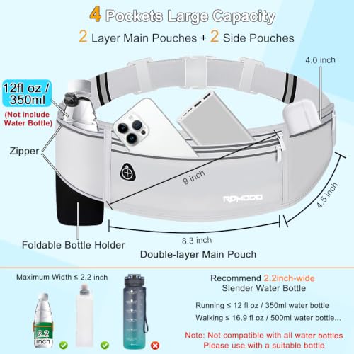 Fanny Pack with Water Bottle Holder, Running Hydration Belt, Grey - color: 09-Light Grey