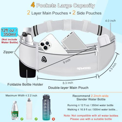 Fanny Pack with Water Bottle Holder, Running Hydration Belt, Grey - color: 09-Light Grey