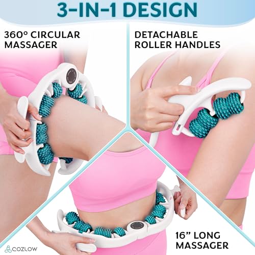 COZLOW Cellulite Massage Roller - Green - Anti-Cellulite Massager with Detachable Roller Handles for Thighs, Legs & Buttocks - Fascia Massage Tool for Lymphatic Drainage & Deep Tissue Therapy