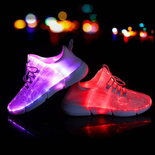 Shinmax LED Light Up Shoes for Women Men, USB Rechargeable Fiber Optic Glowing Sneakers, Luminous Flashing Shoes for Dancing, Festivals, Parties - size: 13 Women/11.5 Men