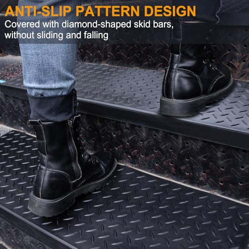 Spurtar 35" x 9.85" Rubber Stair Treads, 3 Pack Outdoor Stair Treads, Black - color: Black-Diamond, size: 35" x 9.85"-3Pack