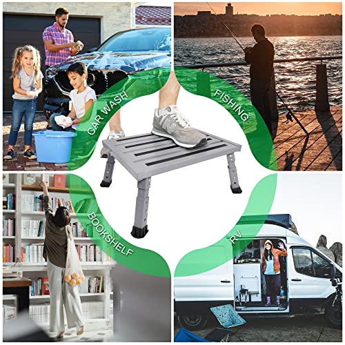 Adjustable RV Step Stool, Wide Platform, Foldable Legs, Silver - color: Silver