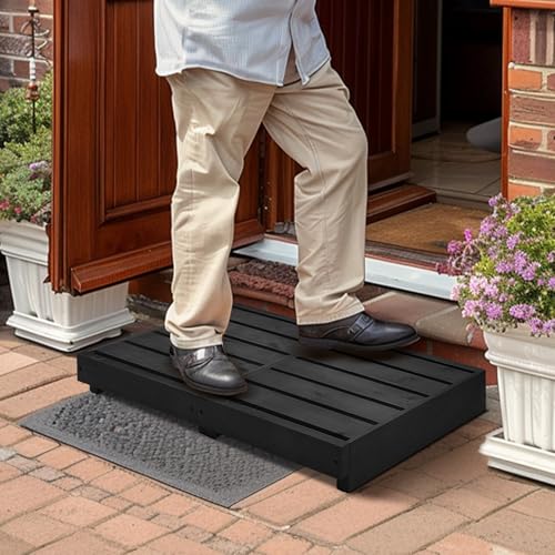 Indoor Wooden Step Stool 3.5'' Height, Outdoor Steps with Non Slip Pads, Step for Outside, Safety Stepping Stool for Bathroom, Kitchen, Bed, Black - color: Black