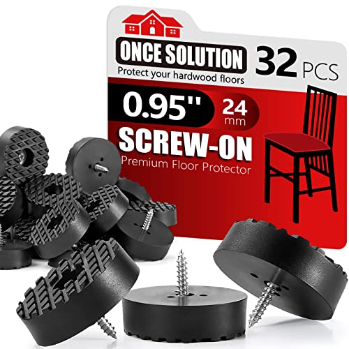 Screw On Rubber Feet for Furniture - 32PCS Black (0.7, 0.95, 1.25 In For Option) Anti Slip Floor Protector for Chair Leg, Heavy Duty Screw Feet, Furniture Pad for Hardwood Floor, Durable Rubber Bumper - color: Black, size: 0.95 inch-32 pcs