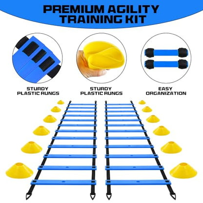 2 Pack 20ft Agility Ladder Set, 40ft Total Adjustable Speed Ladder - color: Blue