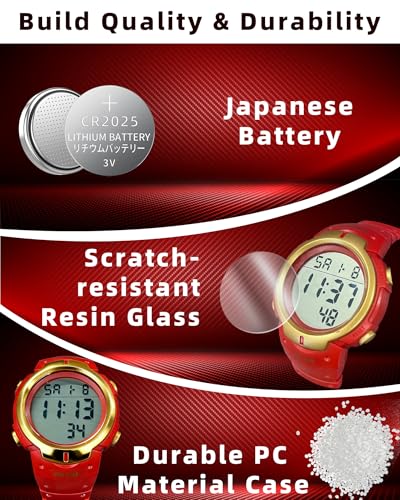 CakCity Digital Watch Mens, Waterproof Sport Wristwatch, Referee Stopwatch - color: Red