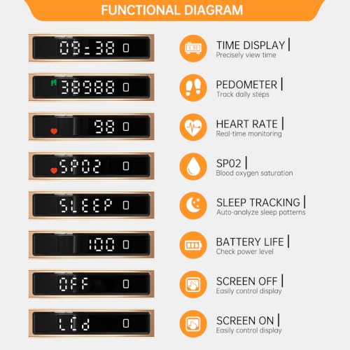 Smart Bracelet for Women Men Fitness Health Tracker with Heart Rate Sleep - color: Gold