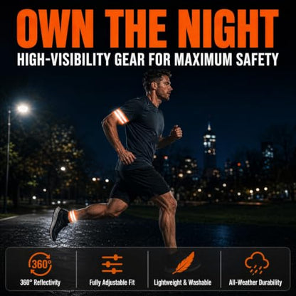 Pair Safety Strap Armband Men’s Bike Safety Gear Vest for Men Reflective Wristbands for High Visibility - color: Orange