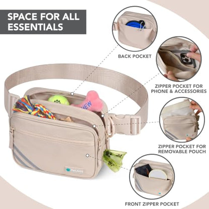 PetAmi Dog Walking Bag, 3-in-1 Crossbody Fanny Pack Treat Pouch, Beige - color: Cream Beige