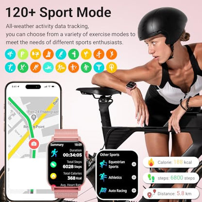Trendia Smart Watches for Women, 1.83'' HD Fitness Tracker with Answer/Make Calls, Heart Rate/Sleep/SpO2 Monitor, 120+ Sport Modes, IP68 Waterproof, Compatible iPhone/Android Rose Pink - color: Rose Pink