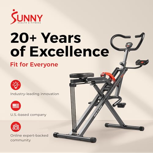 Sunny Health & Fitness Smart Heavy-Duty Row-N-Ride, Full-Body Squat Assist