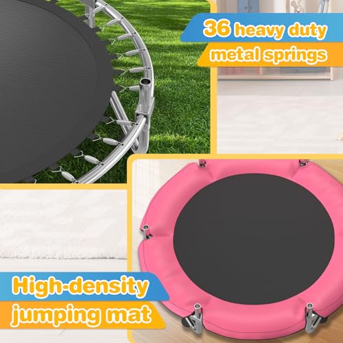 60" Trampoline for Kids with Enclosure Net, Toddler Trampolines Indoor - color: Rosered