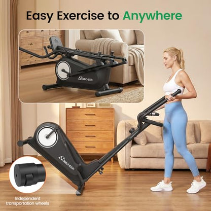ANCHEER Elliptical Exercise Machine for Home, Foldable Magnetic Elliptical Trainer with 16" Stride, 16 Resistance Levels, Adjustable Pedals, LCD Monitor & Pulse Sensor, 550 LBS Weight Capacity - color: Silver