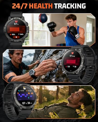 Smart Watch for Men Fitness Tracker: Military Make Answer Call LED Digital Mens Watches Waterproof Smartwatch Android Phone iPhone Samsung Compatible Sleep SpO2 Heart Rate Monitor Step Pedometer - color: Black
