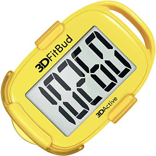 3DFitBud Simple Step Counter Walking 3D Pedometer by 3DActive with Clip, Lanyard Accurate Step Tracker Large Display, Easy to Use for Kids Men Women Adult Seniors Daily Step Tracking - A420S - color: Yellow