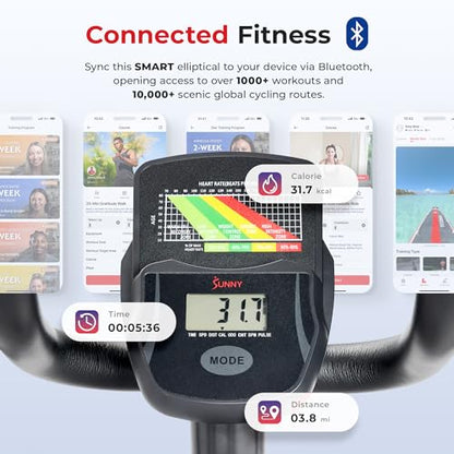 Sunny Health & Fitness Smart Upright Elliptical Machine with Pulse Sensor - size: 11" Stride