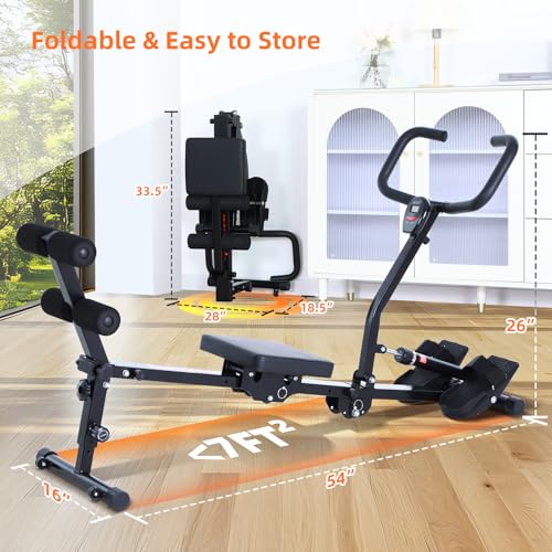 Sportneer Foldable Hydraulic Rowing Machine, 12-Level Home Gym Rower, Black