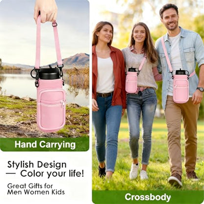 40oz Insulated Water Bottle Sling with Phone Pocket, Crossbody Carrier - color: Flower Green, size: 40oz