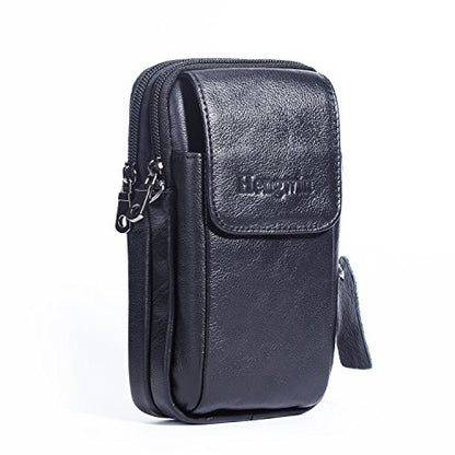 Leather Vertical Men Cell Phone Holster Wallet Case with Belt Clip Travel Messenger Bag Waist Pouch Crossbody Purse Fit for iPhone 17 Pro Max 15 Pro Max Samsung Galaxy S25 Ultra Note 9 (Black) - color: Black