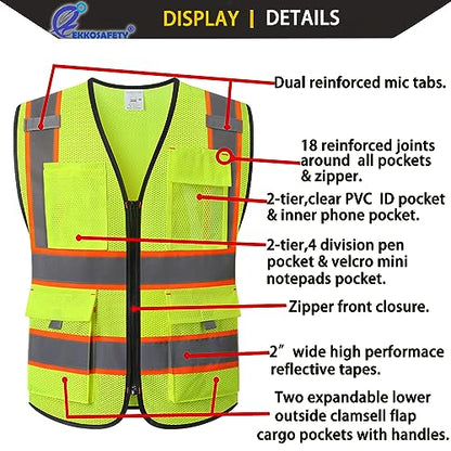 High Vis Safety Vest for Men with Pockets,EK176,Yellow,M - color: Yellowmesh-ek176, size: Medium