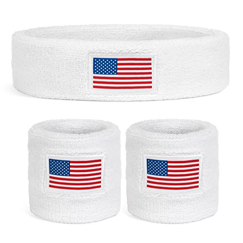 Suddora Country Headband & Wristbands Set (Includes 2 Wrist & 1 Head Sweatband), Highly Moisture Wicking - color: USA