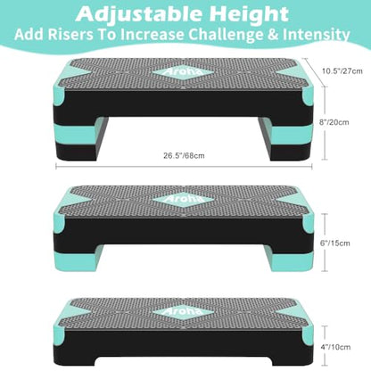 Aerobic Step Platform, Non Slip Adjustable Height Step Trainer - color: Turquoise