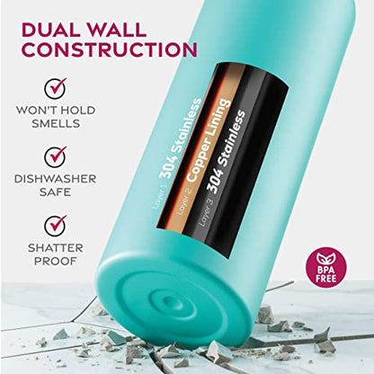 FineDine Insulated Water Bottle with Straw, 25 Oz, Cheery Turquoise - color: Cheery Turquoise, size: 25 Ounces