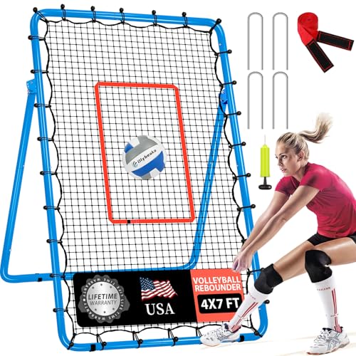 6 Adjustable AnglesVolleyball Rebounder Net 7x4 FT Bounce Back Trainer - color: Blue
