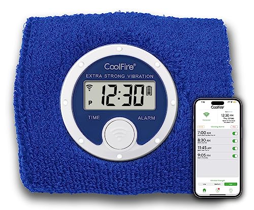 Coolfire Vibrating Alarm Clock Wristband, Silent Wake-Up Watch for Heavy Sleepers, Won’t Disturb Partner, Couples/Roommates, Deaf/Hearing Impaired, 4 Alarms, Bluetooth App, Rechargeable (Blue) - color: Blue
