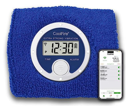 Coolfire Vibrating Alarm Clock Wristband, Silent Wake-Up Watch for Heavy Sleepers, Won’t Disturb Partner, Couples/Roommates, Deaf/Hearing Impaired, 4 Alarms, Bluetooth App, Rechargeable (Blue) - color: Blue