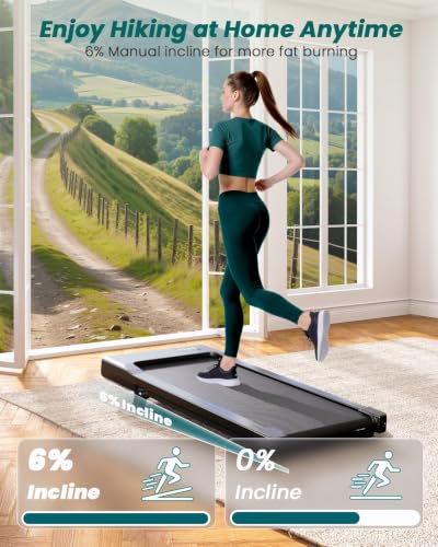 DeerRun Under Desk Walking Pad Treadmill for Home Office & Small Spaces, 6% Manual Incline, 0.6–3.8 MPH Walking Speed, 2.5 HP, 300 lb Capacity, App & Remote Control - color: Matte Black