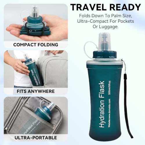 FR Collapsible Soft Hydration Flask 700ml TPU Portable Sports Water Bottle, Outdoor Running Cycling Fitness Hydration Bag with Leak-Proof Bite Valve and Lanyard(Slate Blue) - color: Slate Blue 700