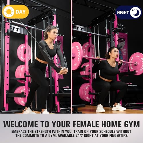 RitFit M1 Pro Smith Machine Cable Crossover Power Cage Home Gym - color: PINK, size: M1 PRO