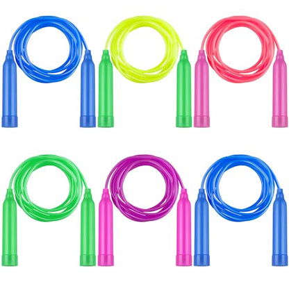 Elcoho 6 Pack Colorful Jump Rope Set Adjustable Plastic Jump Ropes Skipping Rope Outdoor Jumping Ropes Great Party Favor