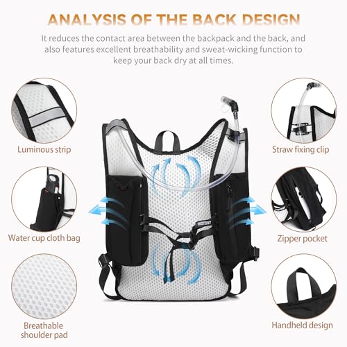 Wotony Lightweight Hydration Backpack with 2LOR 3LWater Bladder for Cycling Hiking Rave - Water Daypack for Men Women - color: Dark Gray