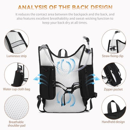 Wotony Lightweight Hydration Backpack with 2LOR 3LWater Bladder for Cycling Hiking Rave - Water Daypack for Men Women - color: Dark Gray