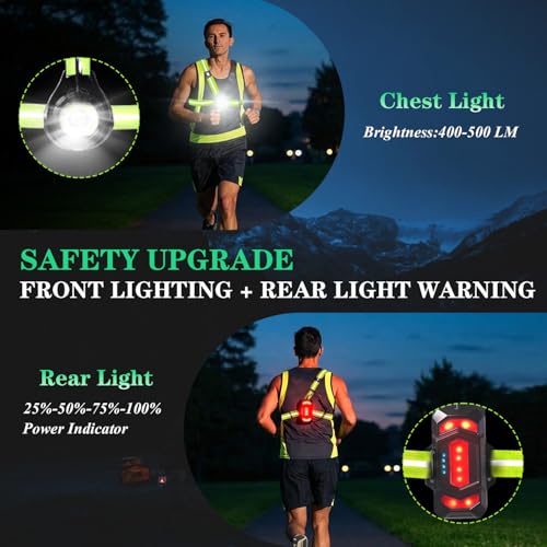 Running Lights for Runners with Rear Red Warning Light for Outdoors, Green