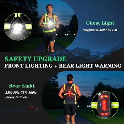 Running Lights for Runners with Rear Red Warning Light for Outdoors, Green