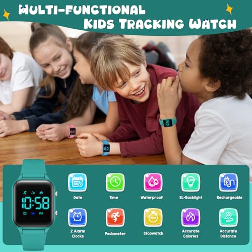 Kids Digital Watches for Boys Girls, Sports Watch with Fitness Tracker, Pedometer, Alarm Clocks, Stopwatch, No App Needed Waterproof Kids Watch, Gift for Teens Student Girls Boys Ages 5-14 - color: L6615E-MarsGreen
